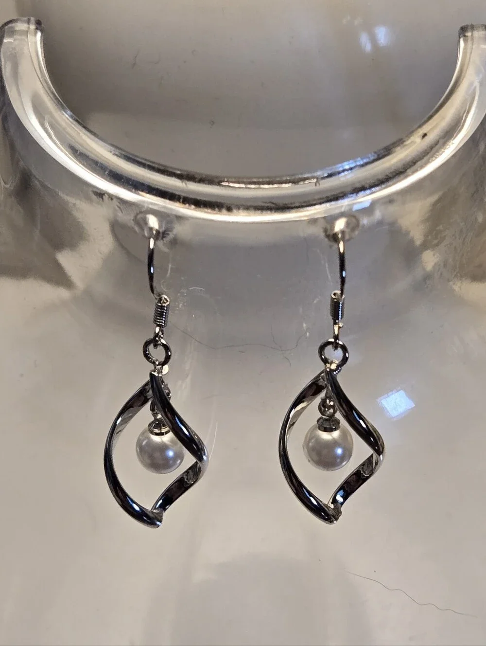 925 Sterling Silver Rhombus Dangle Earrings with Imitation Pearls Hypoallergenic